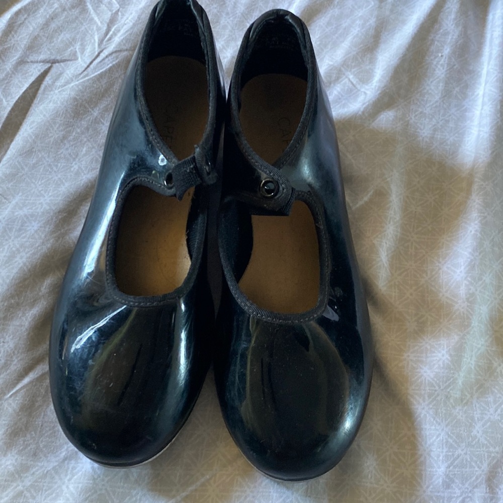 Black Patent Capezio Teletone Tap Shoes size 2.5 M